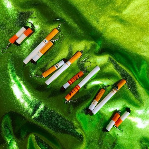 Handmade faux cigarette drop earrings - Picture 2 of 4